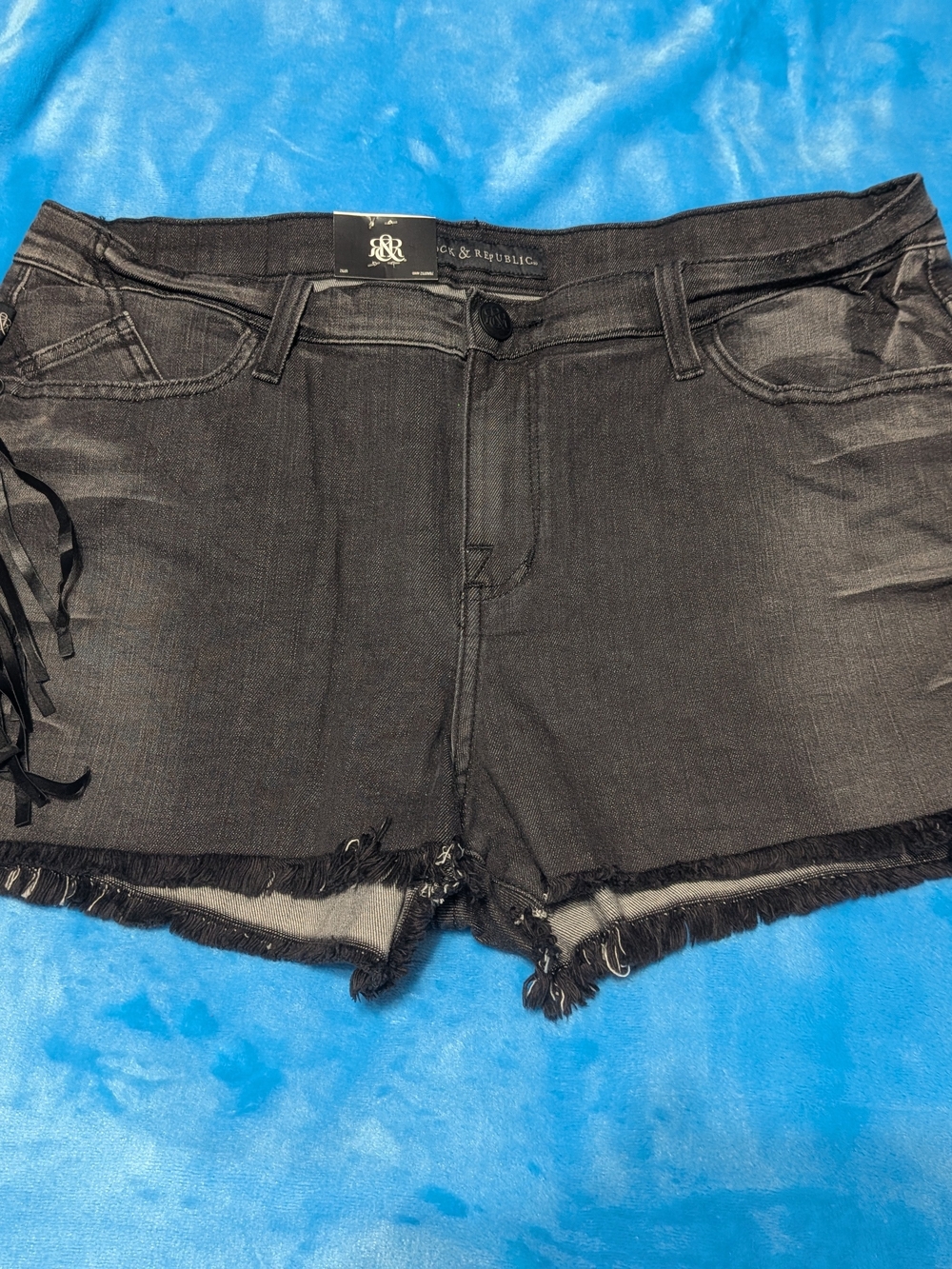 🖤 Black Denim Shorts with Faux Leather Fringe 🖤